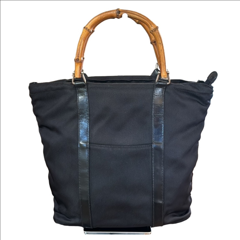 GUCCI Vintage Nylon Bamboo Top Handle Tote - Picture 2 of 16